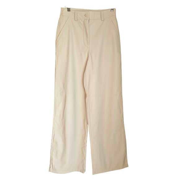 Topshop Faux Leather Cream Colored Wide Leg Pants, Sz 6 - Picture 1 of 6